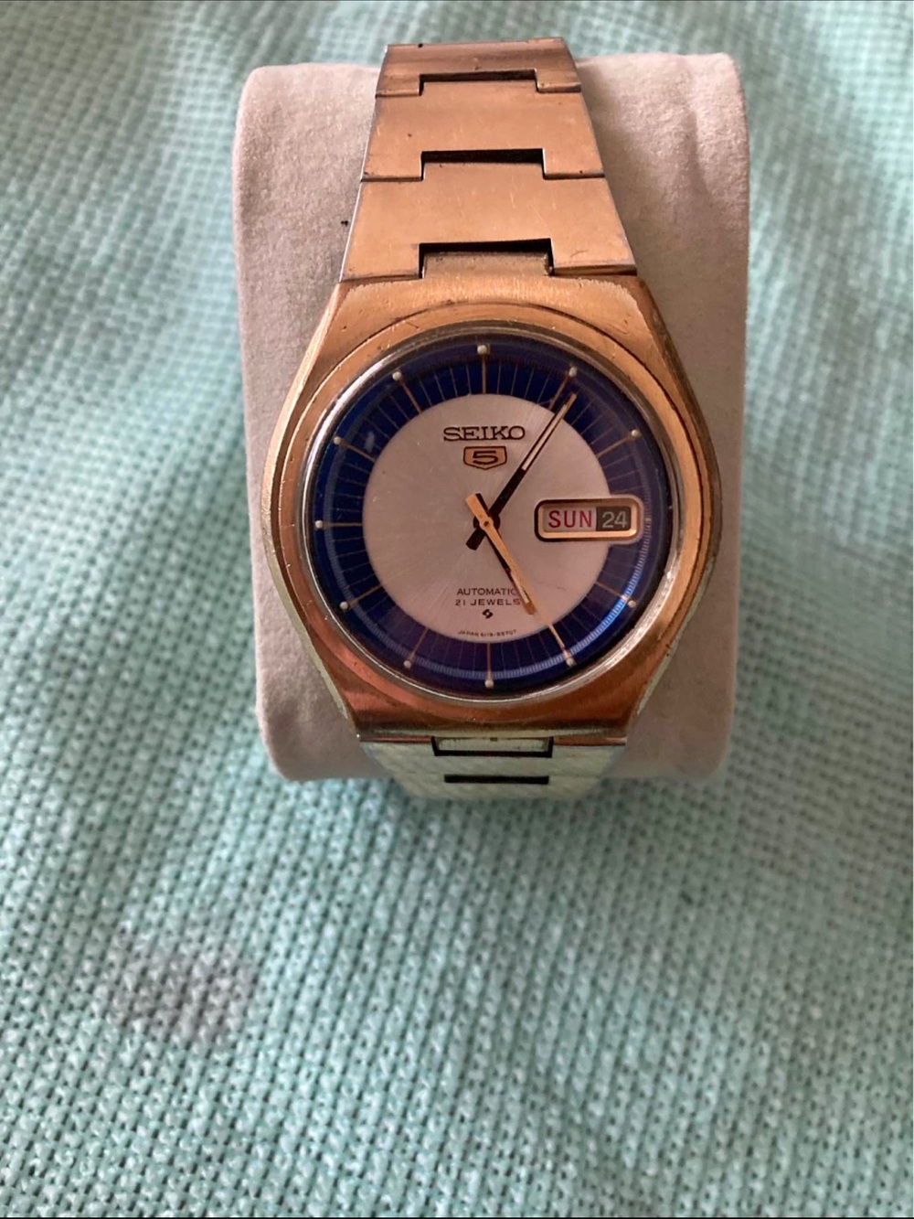 Seiko Gold Tone Bracelet Watch with Blue Accent Dial